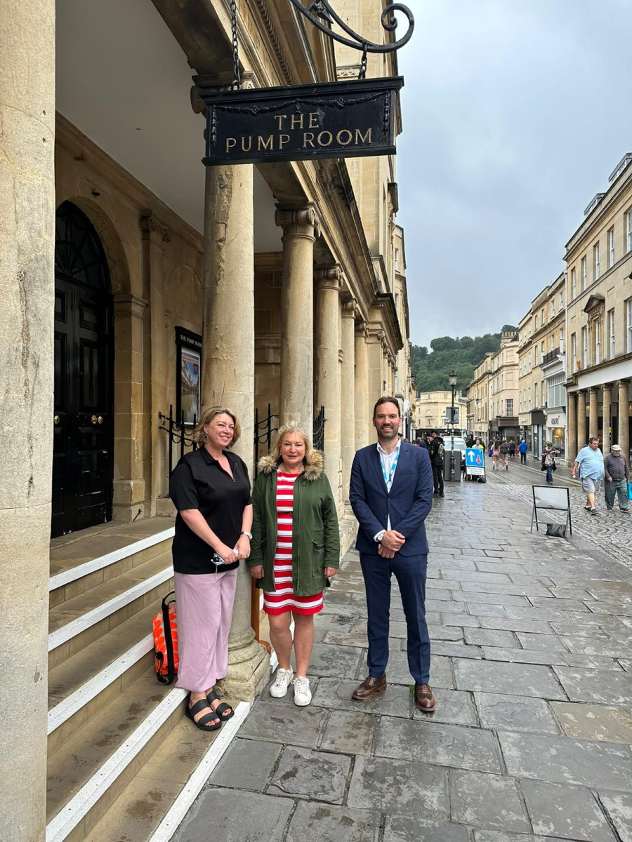Managing Director of Visit West Kathryn Davis with VisitBritainVisitEngland CEO Patricia Yates and Head of Heritage Services in Bath, Robert Campbell Image credit Visit West